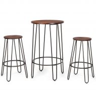 COSTWAY 3 Pieces Bar Table Set with 2 Stools Round Height Steel Pub Dining Bistro Table Set Coffee