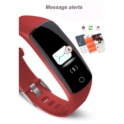  WRRAC-Monitors Sport Bluetooth Smart Bracelet Calorie Step Counter with Heart Rate Monitor Blood Pressure Fitness Tracker for Kids Men Women for Android 4.4 or iOS 9.0 and Above(Red or Black)