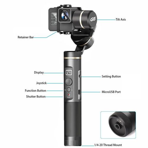  FeiyuTech G6 3-Axis Handheld Gimbal for GoPro Hero 6543Session, Sony RX0, Yi Cam 4K, AEE Action Cameras and Other Similar-Sized Cams Splash Proof (Tripod and Extension Pole Inc