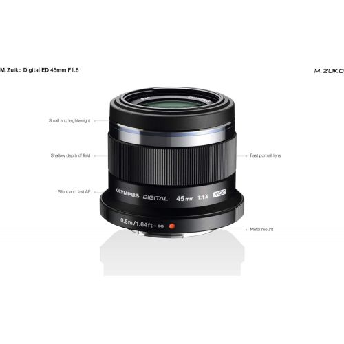  [아마존베스트]Olympus M.Zuiko Digital 45 mm F1.8 Lens, Bright Fixed Focal Length (Olympus OM-D & Pen Models, Panasonic G-Series), Black & LH-40B Lens Hood (Suitable for MFT 45 mm) Black