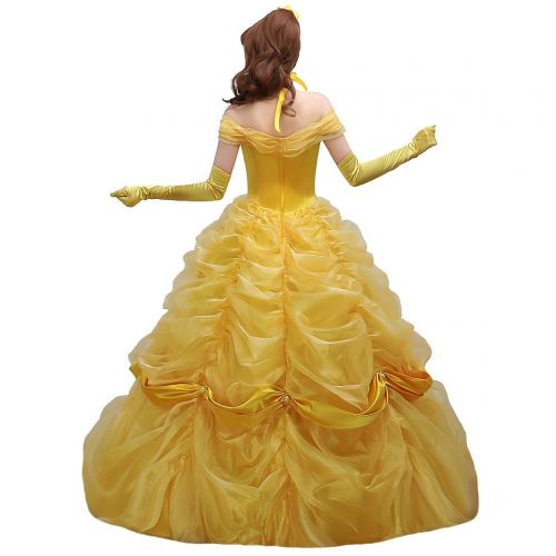  Angelaicos Womens Lace Yellow Princess Costume Long Dress Bride Ball Gown