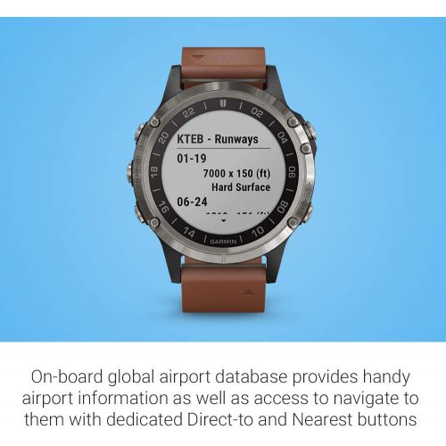 가민 Garmin D2 Delta, GPS Pilot Watch, Includes Smartwatch Features, Heart Rate and Music, Titanium with Brown Leather Band