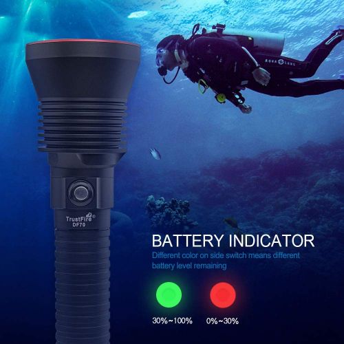  TrustFire DF70 Dive Light 3200 Lumens Diving Flashlight with XHP70 Underwater Waterproof to 230ft for Night Scuba Diving - with 26650 Rechargeable Battery and Charger