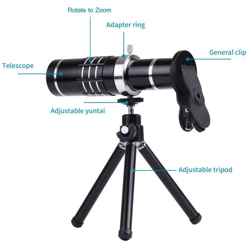  18X HD Telephoto Lens Kit for Phone Camera, AFUNTA Zoom Telescope Telescopic Lens with Mini Tripod Compatible iPhone Samsung Smartphone - Black