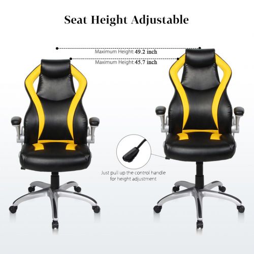  PTO Furniture Furniture Gaming Racing Flip-up Armrests Ergonomic Computer Bonded Leather High-Back Office Lumbar Support Executive Swivel Desk Chair(Yellow & Black)