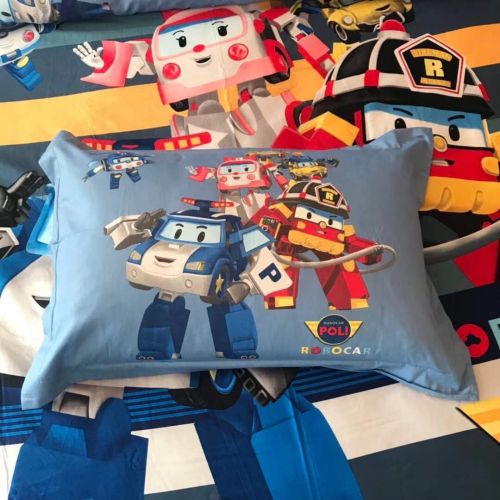  Casa 100% Cotton Kids Bedding Set Boys Robocar Poli Duvet Cover and Pillow Cases and Fitted Sheet,4 Pieces,Full