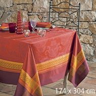 Garnier-Thiebaut Isaphire Feu (Isaphire Fire), Woven French Tablecloth, 69 Inches X 120 Inches, 100 Percent Cotton, Green Sweet Treated