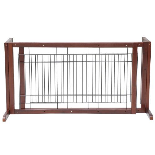  Pet Fence Gate Free Standing Adjustable Dog Gate Indoor Solid Wood Construction