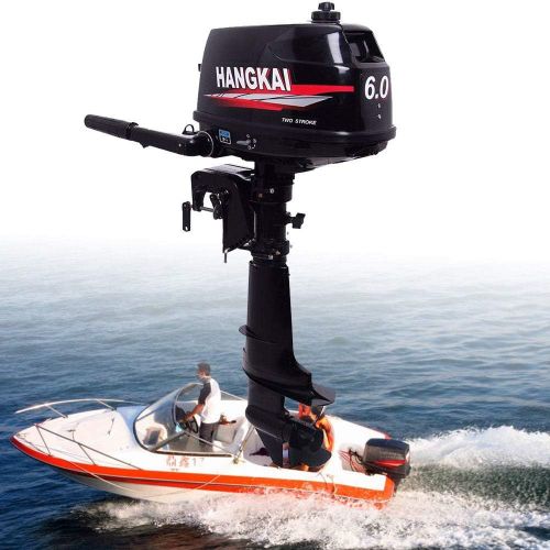  HANGKAI Outboard Motor,6HP 2 Stroke 4.4KW Outboard Motor Fishing Inflatable Boat Engine Water Cooling CDI System Durable Cast Aluminum Construction for Superior Corrosion Protectio