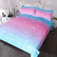 [아마존 핫딜] [아마존핫딜]BlessLiving Colorful Glitter Bedding Girly Turquoise Blue Pink and Purple Pastel Colors Duvet Cover 3 Piece Trendy Bed Spreads (Twin)