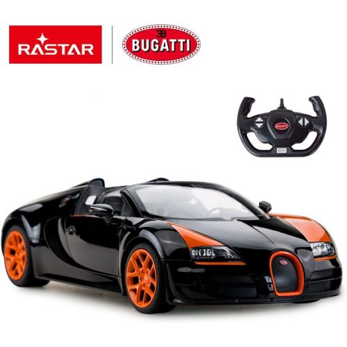 라스타 RASTAR Bugatti Toy Car, 114 Bugatti Remote Control Car, Bugatti Veyron 16.4 Grand Sport Vitesse RC Car - BlackOrange