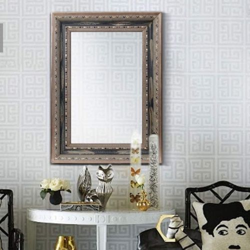  Mirrors Wall-Mounted European Retro Porch Solid Wood Old Decorative Hand Carved Diamond Wall Hanging Makeup Placed Gift (Color : Wood Color, Size : 68.7x94cm)