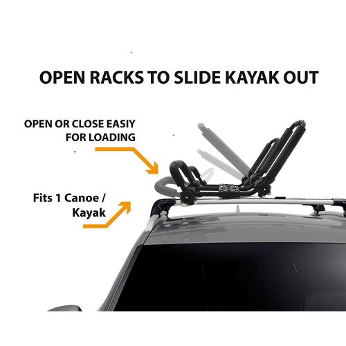  AA ToughSteel 2 Pair Double Folding J Bar Rack for Kayak Carrier Canoe Boat Paddle Board Surfboard Roof Top Mount on Car SUV Truck Crossbar with Ratchet Lashing Straps & Bow