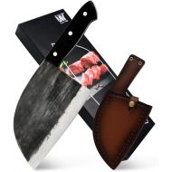 [아마존 핫딜] XYJ Full Tang Butcher Knife Handmade Forged Kitchen Chef Knife High Carbon Clad Steel Butcher Cleaver with Leather Knife Sheath