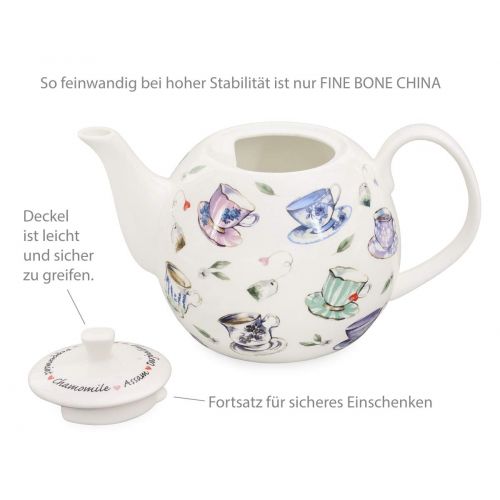  Buchensee Porzellan Kanne 1,5 Liter. Elegante Teekanne/Kaffeekanne aus Fine Bone China mit stilvollem Tassendekor etc.