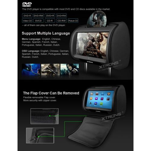  XTRONS Black 2X Twin Car headrest DVD player 9 HD Touch Screen with FM Game Disc Mp3 IR Headphones