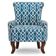 Baxton Studio Claudette Modern Dark Blue Patterned Fabric Armchair