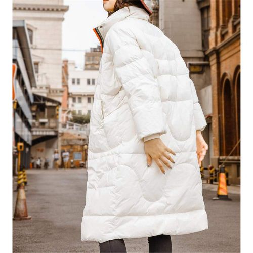  LQYRF Winter Women Long Sleeve Zipper Loose Stand Collar White Down Jacket Long 76%~80% White Goose Down
