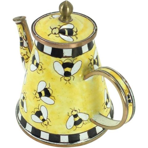  Kelvin Chen Miniature Teapot, Bumblebees, Enameled with Lift Off Lid