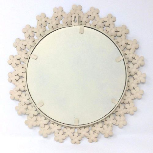  Time Concept Shabby Iron Floral Round Wall Mount Mirror - Large - Off White Frame Finish, Bathroom Vanity Decor