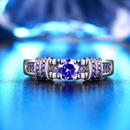  Aunimeifly Womens Jewelry Elegant Silver Purple Zircon Inlaid Surround Wedding Ring