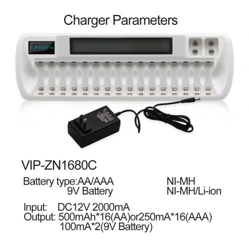  GPISEN 16+2 Bay/Slot Smart LCD Charger for NI-MH Ni-CD AA AAA Battery NI-MH Li-ion 9V Batteries