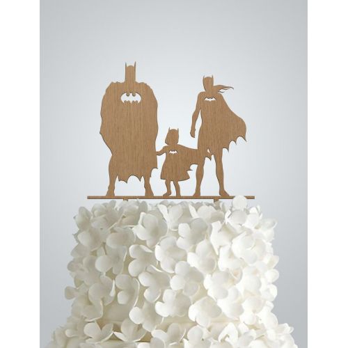  Brand: Frog Studio Home Wood Wedding cake Topper inspired by Batman and Batgirl + kid girl