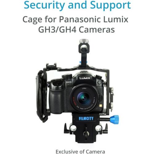  FILMCITY Professional Camera Cage for Panasonic Lumix GH3  GH4 | Secure Support System with Comfortable Top Handle & Handgrip + 15mm Rod Support + Tripod Compatible (FC-G34-LCRS)