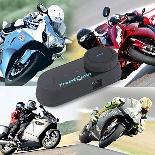  FreedConn T-COMVB Bluetooth Motorcycle Helmet Headset Intercom Communication Headphone Universal Wireless for Motorbike Skiing Range-800M2-3Riders PairingBlack (2 Units with Hard