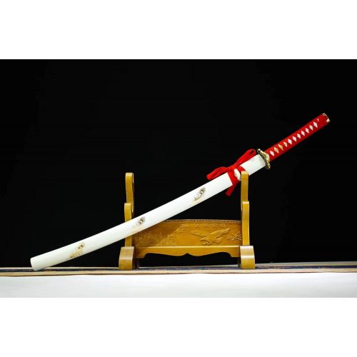  Chinese Nihontou Sword,Katana,Kendo(Medium Carbon Steel Blade,Alloy,White saya) Full Tang