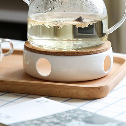  TAMUME Klassisches Porzellan Teekanne Warmer mit Sicher zu benutzen Korkstander fuer Teekanne, Tee warmer mit Kerzenzimmer, Teelichthalter