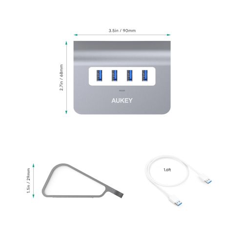  [아마존 핫딜]  [아마존핫딜]AUKEY USB Hub 4 Port Super Speed 5Gbps Aluminum mit 60cm USB 3.0 Kabel und LED-Anzeige USB 3.0 Hub fuer Apple MacBook, Macbook Air, Macbook Pro, iMac und weiteren Geraten ( Space Gr