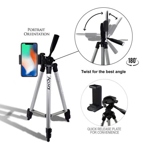 Acuvar 50 Inch Aluminum Camera Tripod with Universal Smartphone Mount + Wireless Remote Control Camera Shutter for iPhone 11 Pro Max, 11 Pro, Xs, Max, Xr, X, Pixel 3, XL, Android N
