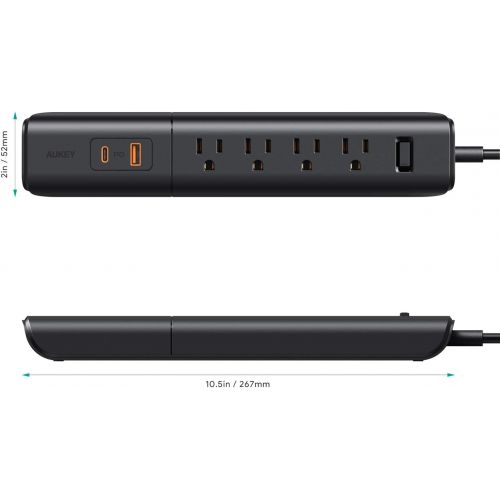 [아마존 핫딜] AUKEY USB-C Power Strip with Power Delivery, 4-Outlet Power Strip with Quick Charge 3.0, 18W Power Delivery & 5-Foot Cable for Home and Office Desk (Black)