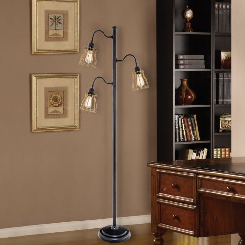  Catalina Lighting Catalina 19141-000 3-Way 69-Inch 3-Light Track Tree Floor Lamp with Metal Open Cage Shades