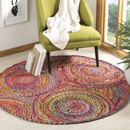 Safavieh Cape Cod Collection CAP203A Handmade Red and Multicolored Jute Round Area Rug (5 in Diameter)