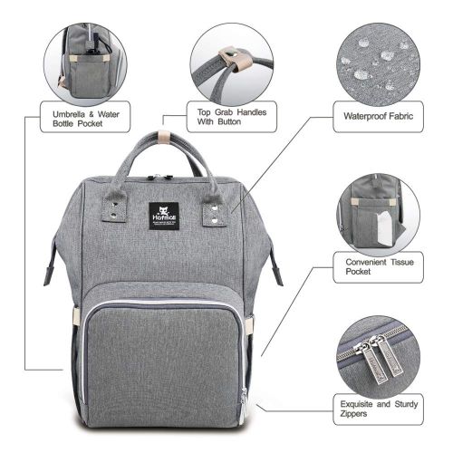  Hafmall Diaper Bag Backpack - Waterproof Multifunctional Large Travel Nappy Bag (Gray)