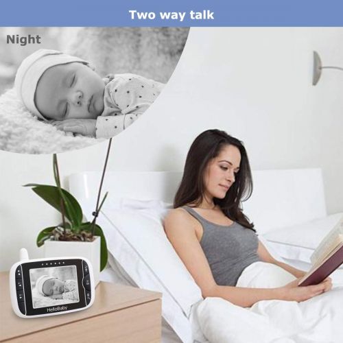  HelloBaby Video Baby Monitor with Remote Camera Pan-Tilt-Zoom, 3.2 Color LCD Screen, Infrared Night Vision, Temperature Monitoring, Lullaby, Two Way Audio, Includes Wall Mount Kit