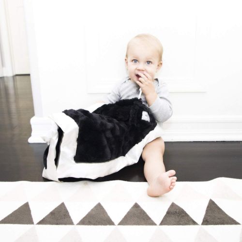  Zalamoon Luxie Pockets Blanket, Baby Toddler Soft Plush Blanket with Pocket and Velco Strap Holder for Pacifier or Toy, Black Ivory