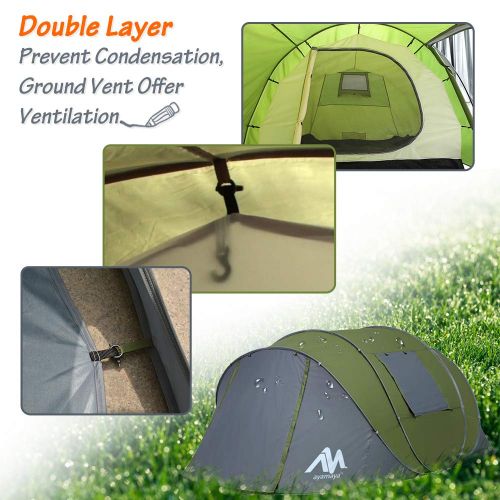  Ayamaya ayamaya Pop Up Tents with Vestibule for 4 to 6 Person - Double Layer Waterproof 3 Season Easy Setup Big Family Camping Tent - Ventilated Mesh Windows Quick Ez Set Up Dome Popup Ten