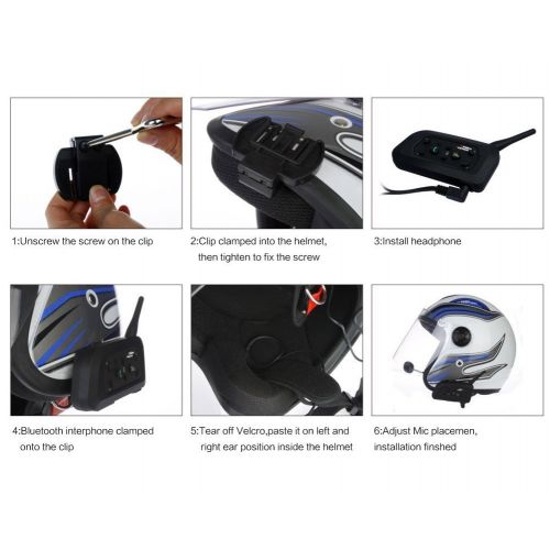  Motorcycle Helmet Bluetooth Intercom BT Multi Interphone Headset 1200M Bluetooth Motorbike Intercom Interphone Skiing Helmet Communication System Connect Up to 6 Riders-V6(Black)