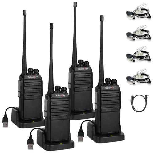  Radioddity GA-2S Long Range Walkie Talkies UHF Two Way Radio Rechargeable with Micro USB Charging + Air Acoustic Earpiece + 1 Free Programming Cable, 4 Pack