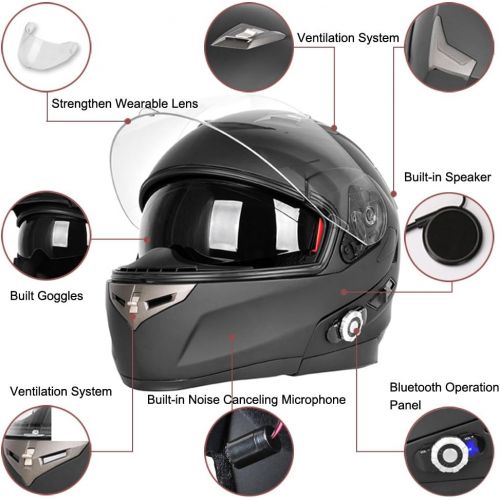  Motorcycle Bluetooth Helmet, FreedConn BM2-S Bluetooth Integrated Modular Flip up Dual Visors Full Face Motorcycle Helmet Built-in Intercom Communication Range 500M FM Radio (Mediu