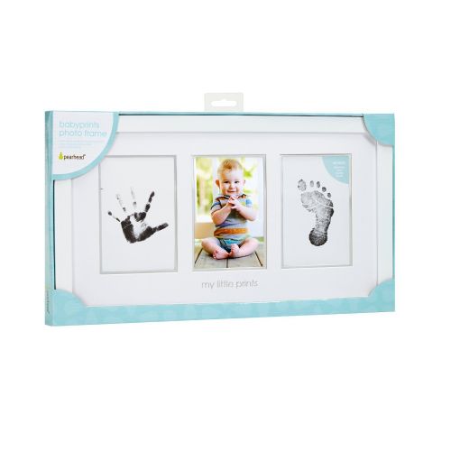  Maven Gifts: Pearhead Chevron Baby Book with Clean-Touch Ink Pad, Blue with Pearhead Baby Prints Photo Frame with Clean-Touch Ink Pad Included, White