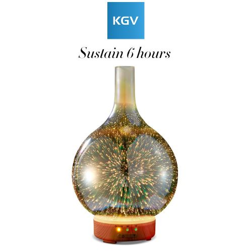  Essential Oil Diffuser - KGV 3D Glass Cool Mist Ultrasonic Aroma with BPA Free, Night Mood Led Light, Safe Auto Shut-off and Timer. 100ml Essential Oil Aromatherapy for...
