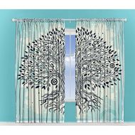Ambesonne Turquoise Curtains Creative Home Decor, Chinese Bonsai Tree of Life with Evil Eyes Art Print, Window Drapes 2 Panels Set Bedroom Living Room, 108 X 84 inches, Cream Turqu