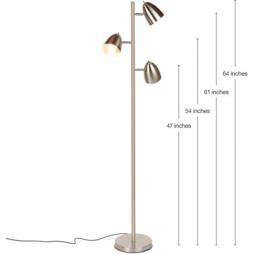  Brightech Jacob - LED Reading and Floor Lamp for Living Rooms & Bedrooms - Classy, Mid Century Modern Adjustable 3 Light Tree - Standing Tall Pole Lamp with 3 LED Bulbs - Satin Nic