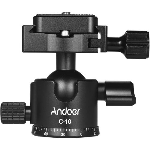  Andoer C-10 Aluminum Alloy Camera Tripod Ball Head Mini Ballhead Low Center of Gravity for Canon Nikon Sony DSLR ILDC Cameras Max. Load 6kg Black