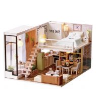 Yamix 3D Wooden Puzzle Miniature Dollhouse DIY Doll House Kit Handmade 3D Puzzles Dolls Houses with Led Lights and Furniture Best Gift for Women and Girls (Waiting for The Time)