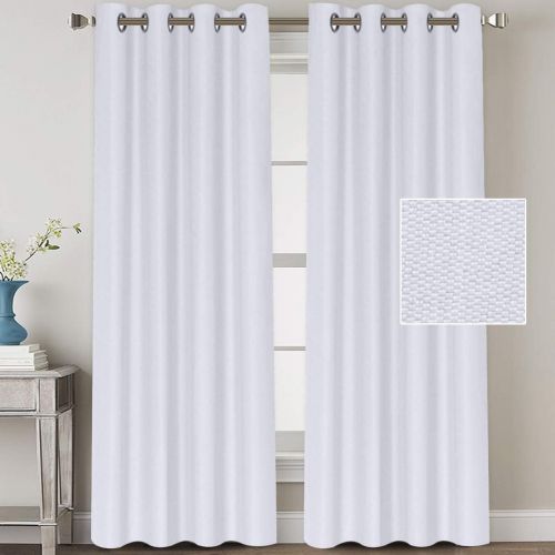  H.VERSAILTEX Classical Grommet Top Thermal Insulated Heavy Weight Textured Tiny Plaid Linen Look Innovated 85% Blackout Room Curtains, 52 by 84 Inch - Off White (Set of 2 Panels)